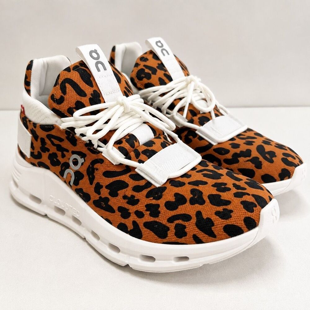 On Cloudnova Leopard Print Sneakers 9.5 Brown Black White Cloud Shoes